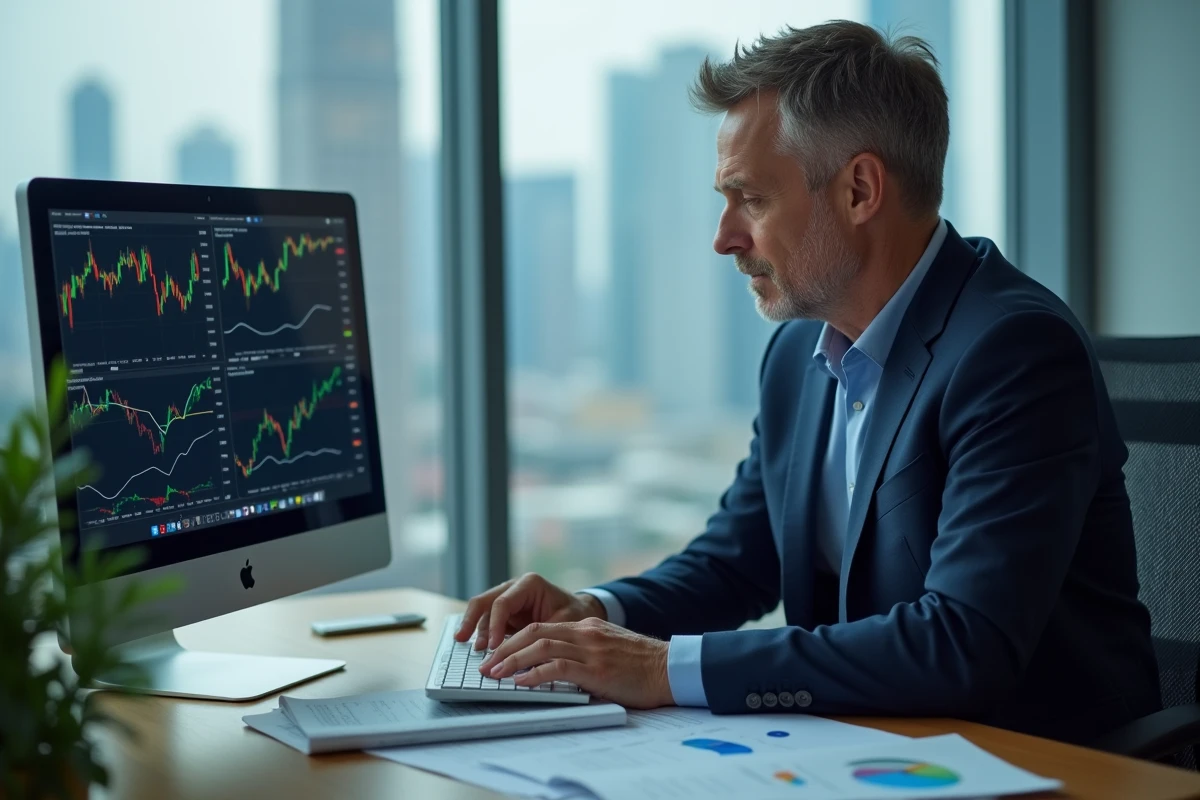 Analyste financier étudiant graphiques CMA CGM dans son bureau