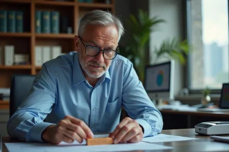 Analyste en bureau examinant un échantillon de cuivre