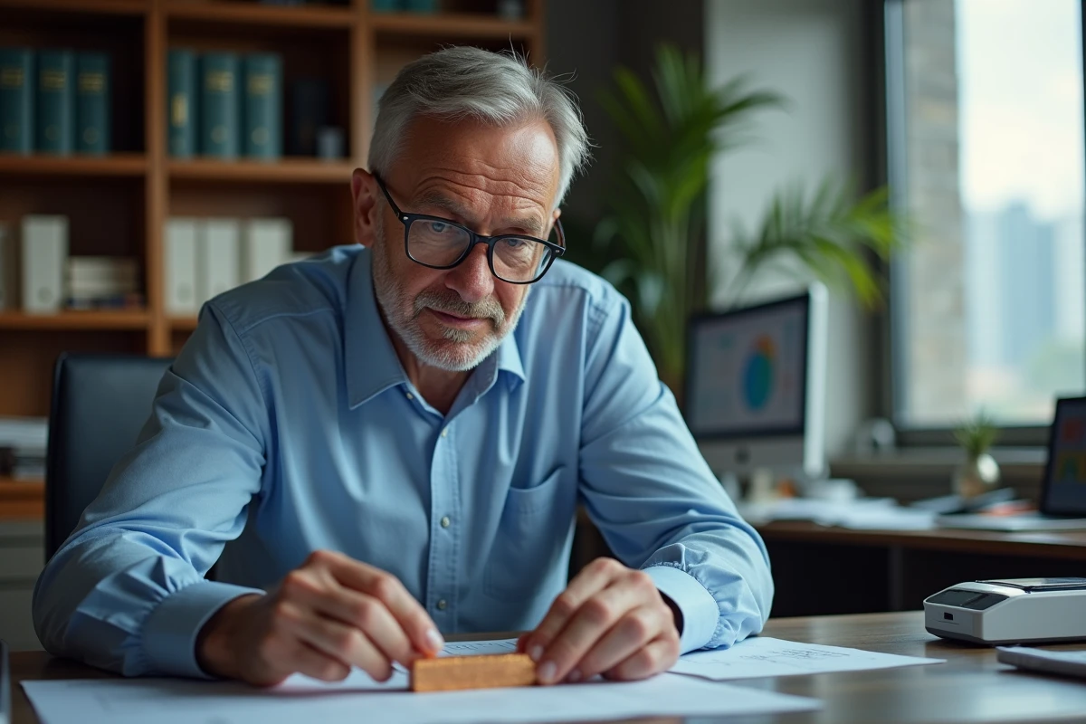 Analyste en bureau examinant un échantillon de cuivre
