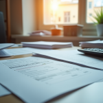 Espace de travail comptable désordonné avec papiers et calculatrice