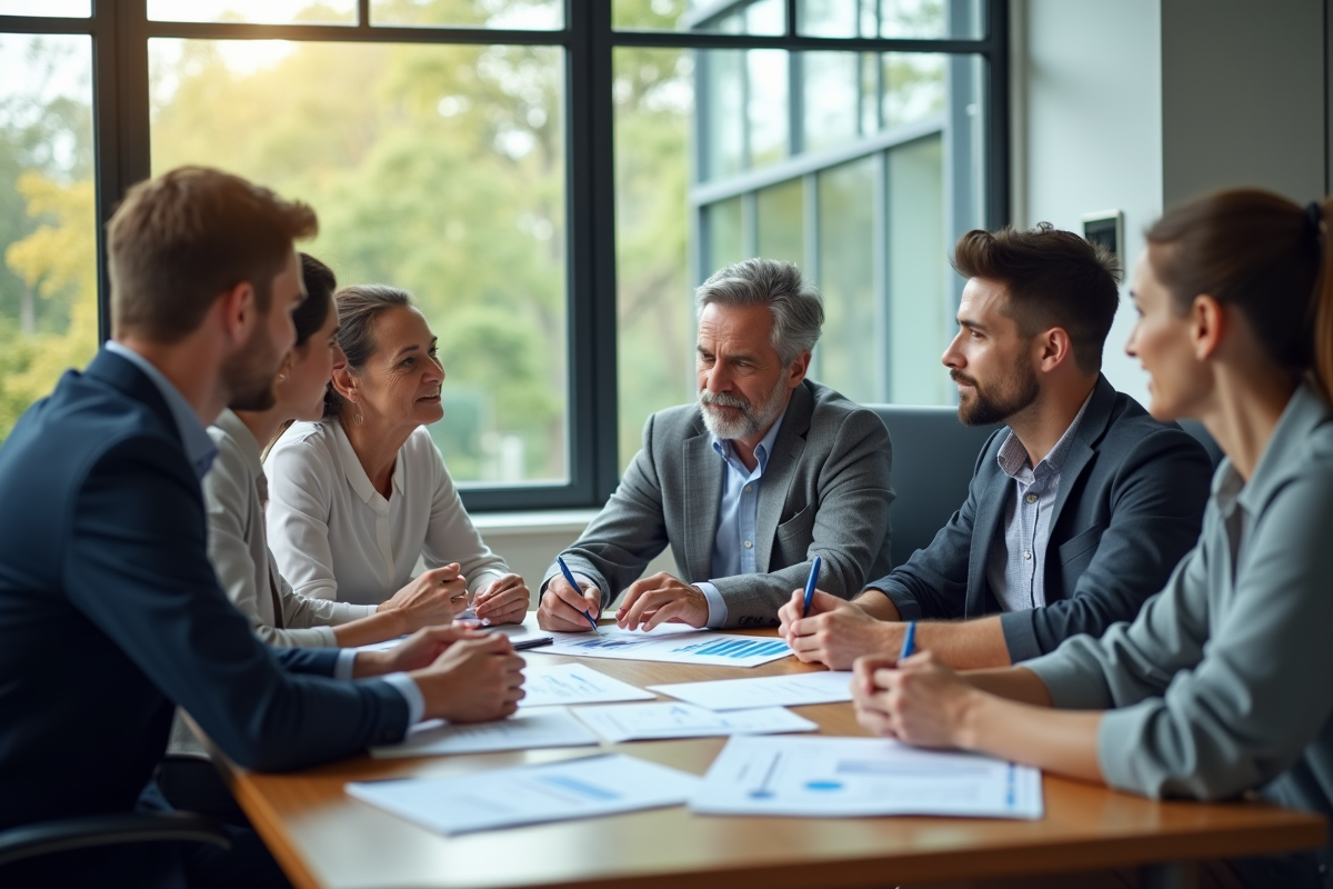 Conseiller en retraite expliquant les plans à un groupe