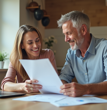 Réduction d’impôt avec le PER : comment ça marche et avantages Couple souriant planifiant finances dans une cuisine lumineuse