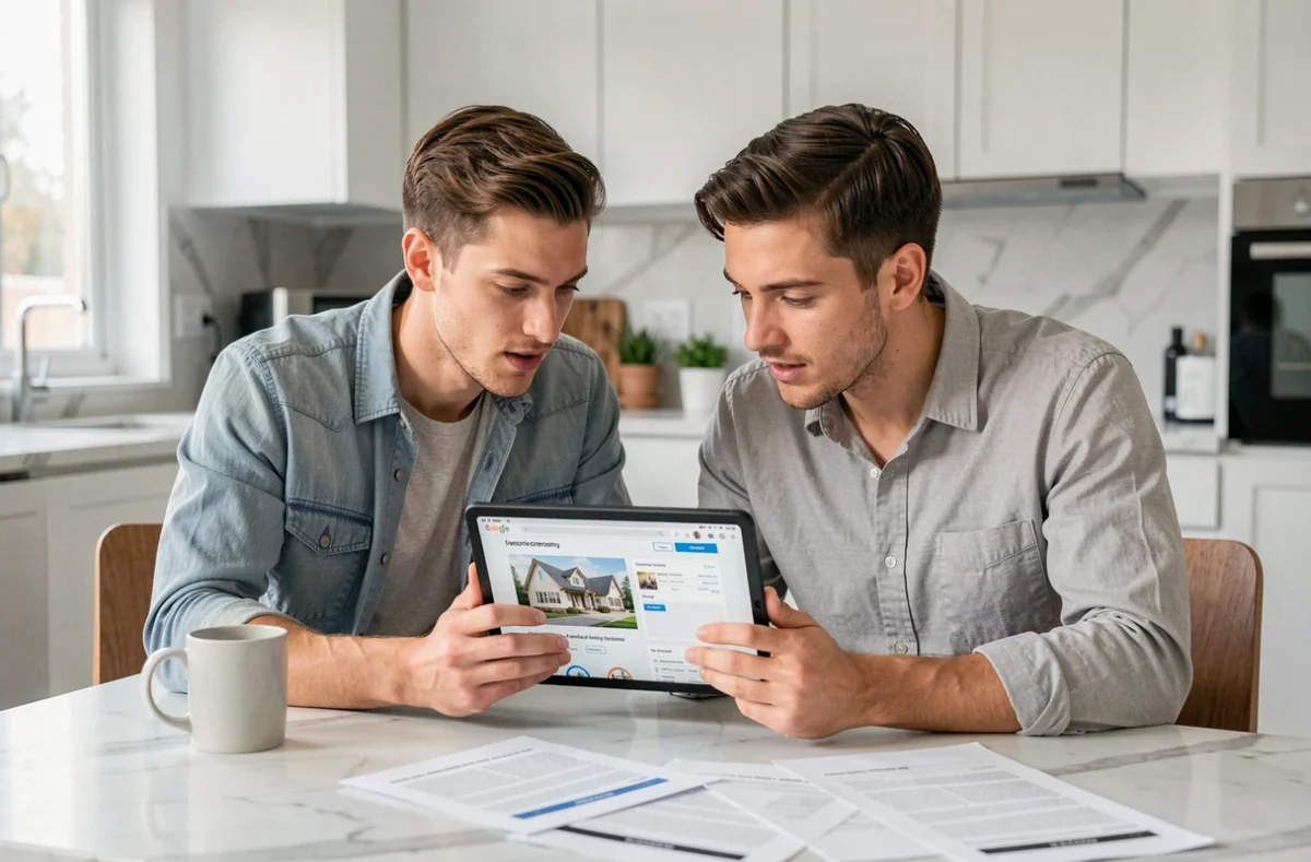 Un couple de jeunes investisseurs consulte une plateforme en ligne pour acheter des parts de SCPI Corum depuis chez eux