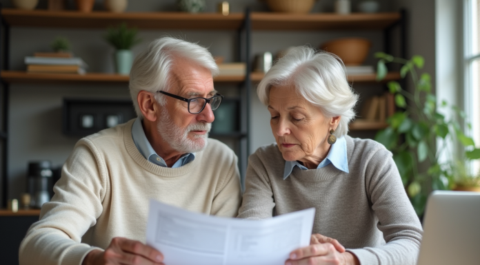 Retraite : Montant optimal pour une retraite confortable en France Couple retraité français examinant documents à la maison