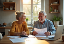 Couple souriant préparant leur retraite à la maison
