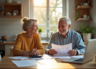 Couple souriant préparant leur retraite à la maison