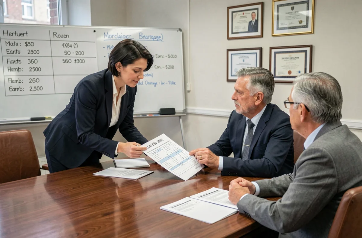 Une conseillère Crédicim à Rouen explique un tableau d'amortissement de prêt immobilier à ses clients