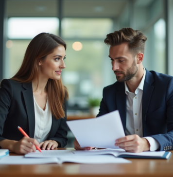 Employeur d’une SAS : qui est-il ? Rôle, droits et obligations expliqués en détail Une femme et un homme d'affaires confiants discutent au bureau