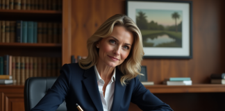 Femme d affaires en costume écrivant une lettre à la main