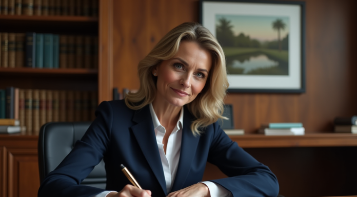 Femme d affaires en costume écrivant une lettre à la main