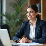 Client : convaincre facilement pour souscrire à un crédit Femme d'affaires souriante dans un bureau moderne