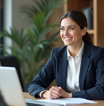 Client : convaincre facilement pour souscrire à un crédit Femme d'affaires souriante dans un bureau moderne