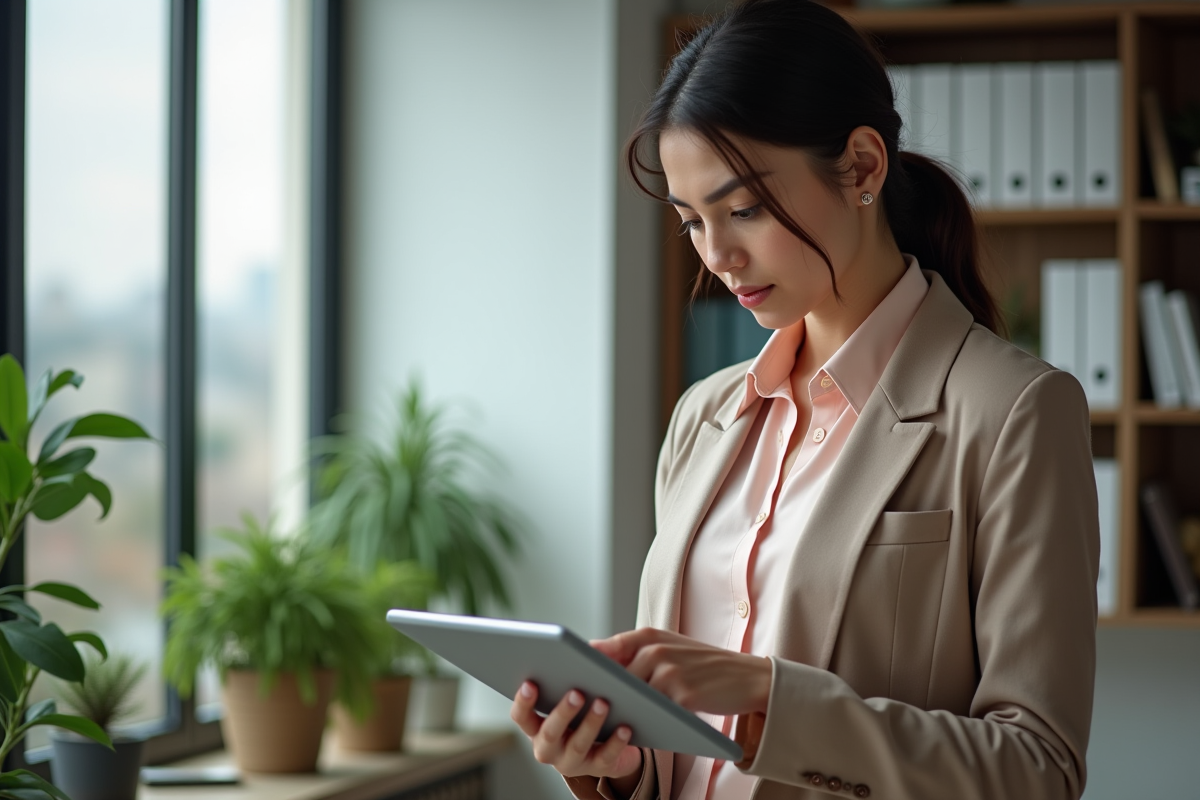Jeune femme analysant des graphiques d