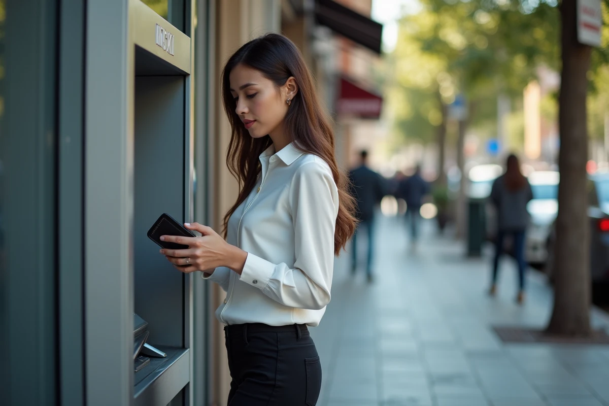 Jeune femme vérifiant son portefeuille près d