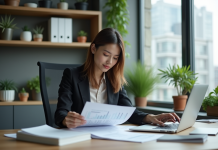 Intérêts capitalisés : se débarrasser efficacement en quelques étapes simples Femme d'affaires au bureau avec documents financiers