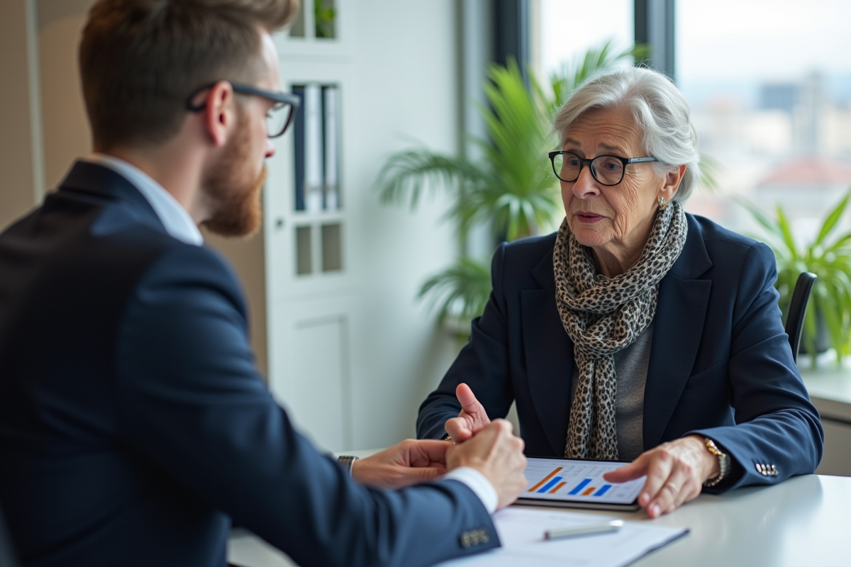 Femme senior consultante avec un conseiller financier dans un bureau