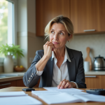 Dette : obtenir l’annulation, est-ce possible ? Femme d'affaires réfléchissant sur ses documents de dettes