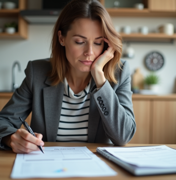 Femme organisée planifiant dans une cuisine lumineuse
