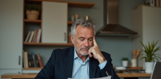 Comptes titres : impact fiscal et imposition en France Homme d'affaires méditatif dans une cuisine moderne