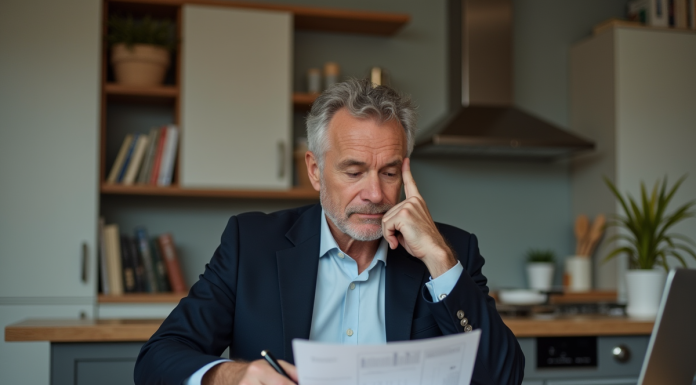 Homme d'affaires méditatif dans une cuisine moderne