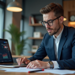 Cryptomonnaie au Canada : légale ou non ? Réglementation en vigueur Jeune homme d'affaires regardant un graphique de crypto sur son ordinateur