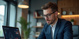 Cryptomonnaie au Canada : légale ou non ? Réglementation en vigueur Jeune homme d'affaires regardant un graphique de crypto sur son ordinateur