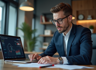 Cryptomonnaie au Canada : légale ou non ? Réglementation en vigueur Jeune homme d'affaires regardant un graphique de crypto sur son ordinateur