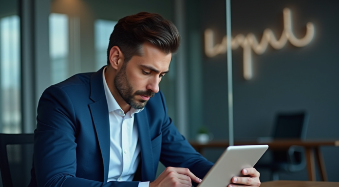 Prévisions 2025 : Potentiel Solana, analyse experts et perspectives Homme d'affaires analysant des graphiques sur une tablette