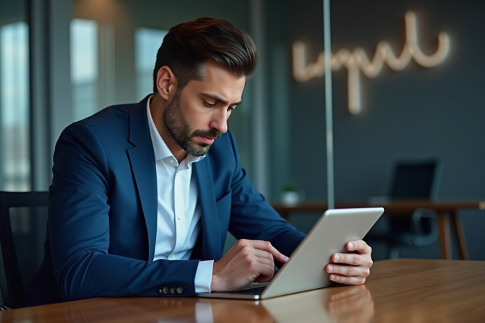 Homme d'affaires analysant des graphiques sur une tablette