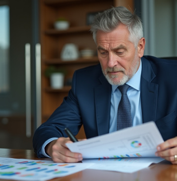 Évolution des taux de crédit immobilier : tendances à venir et prévisions Homme d'affaires en costume étudiant des graphiques financiers