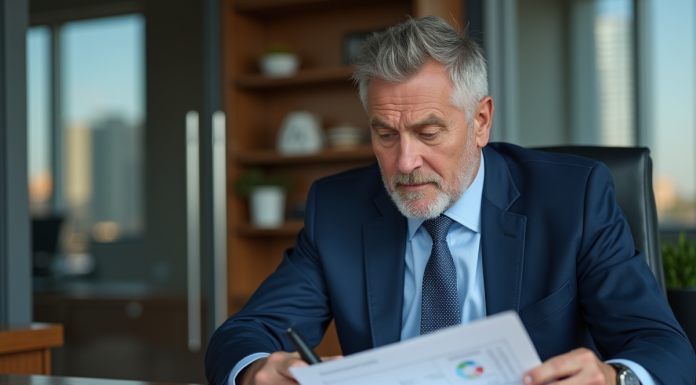 Évolution des taux de crédit immobilier : tendances à venir et prévisions Homme d'affaires en costume étudiant des graphiques financiers