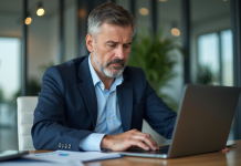 Investir PEA-PME : quelle valeur acheter ? Optimisez votre portefeuille Homme en blazer bleu analysant des graphiques financiers