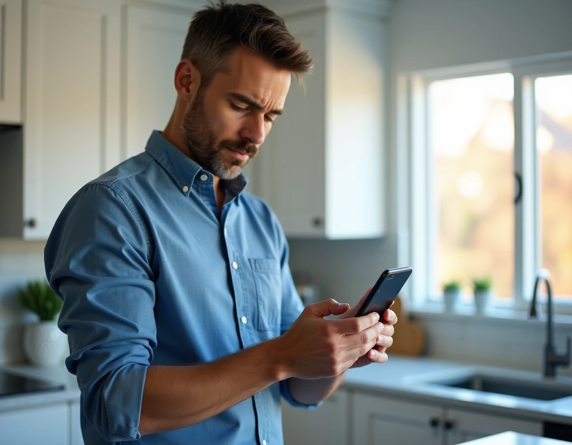 Homme consultant son smartphone pour réinitialiser son mot de passe oublié sur lcl.fr
