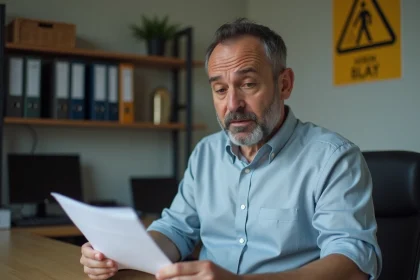 Homme d'âge moyen examinant des papiers au bureau