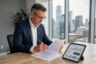 Investisseur analysant des documents financiers sur une SCPI avant d'investir