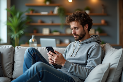 Jeune homme checkant le prix Solana sur smartphone