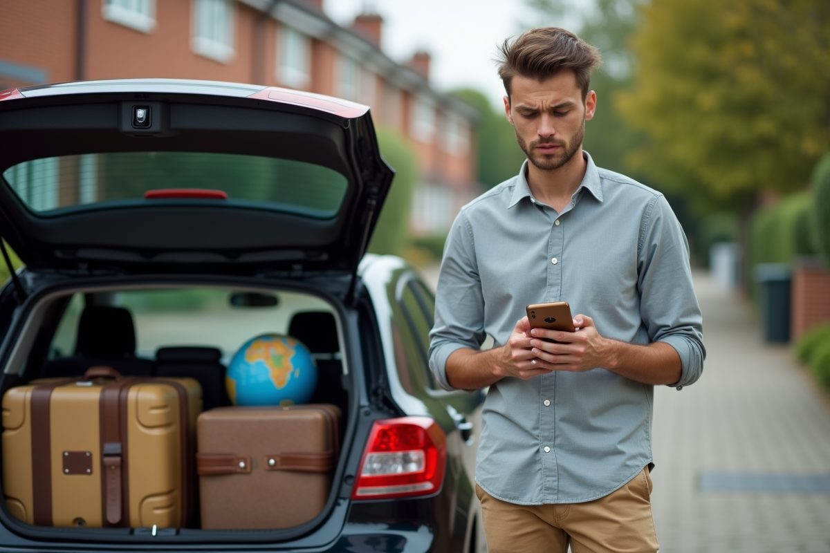 Jeune homme vérifiant son smartphone près d
