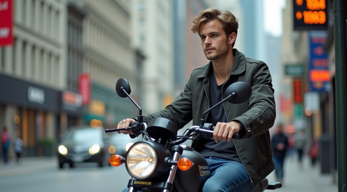 Pourquoi le prix du DAX est-il crucial pour les amateurs de motos 50cc Jeune homme en jeans et veste assis sur une moto en ville