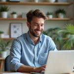 Cadessavoies, présentation d’un service en ligne pensé pour particuliers et entreprises Jeune homme professionnel travaillant sur son ordinateur dans un bureau moderne