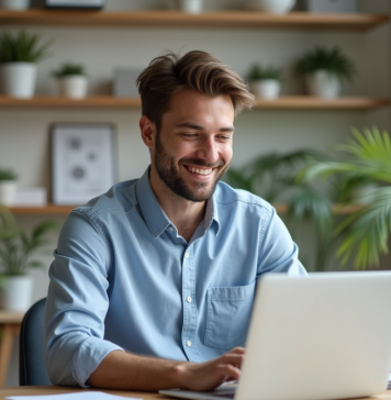 Cadessavoies, présentation d’un service en ligne pensé pour particuliers et entreprises Jeune homme professionnel travaillant sur son ordinateur dans un bureau moderne