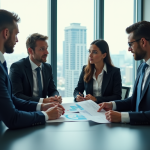 Stratégies concurrentielles: les quatre principales à connaître Quatre professionnels en réunion dans un bureau moderne