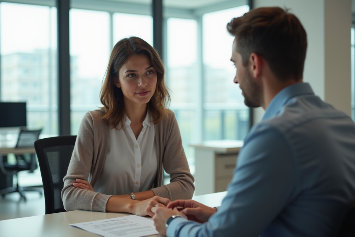 Jeune femme discutant avec un conseiller financier au bureau