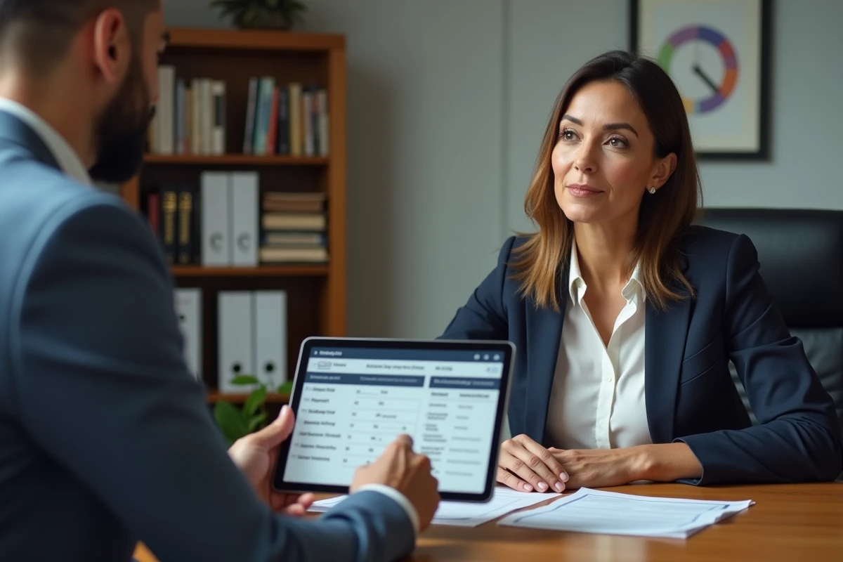 Responsable RH expliquant le fonctionnement et les règles d'utilisation des avantages Bimpli à un employé lors d'un entretien