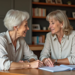 Retraite : Vos enfants comptent-ils pour votre retraite ? Découvrez-le ici ! Femme senior détendue avec sa fille regardant des documents de retraite