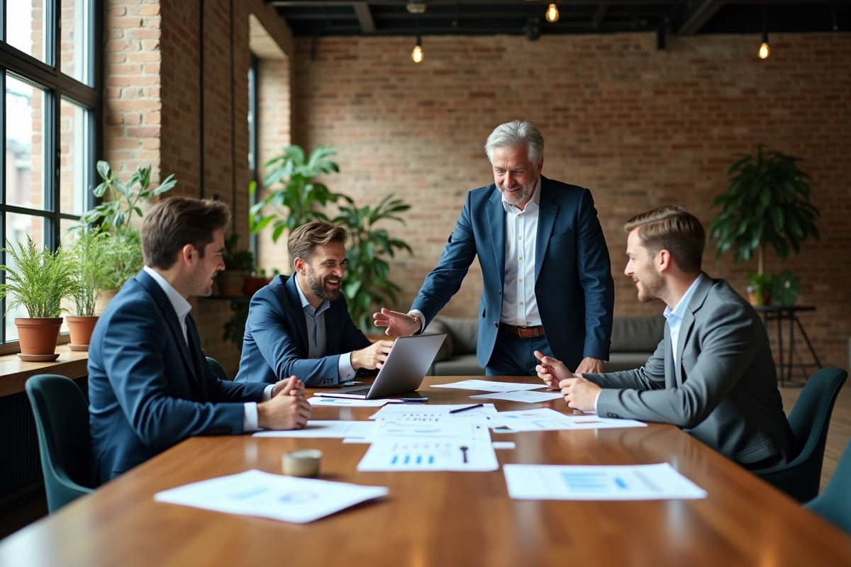 Groupe de professionnels discutant autour d
